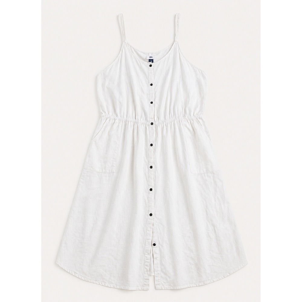 2/$30 Old Navy Midi Sun Dress Sz XL White Button Front Linen Blend Resort Beachy - Picture 3 of 11